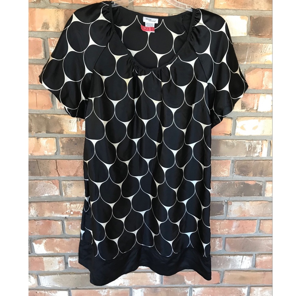 Mimi Maternity Black Silk Geometric Scallop Print Scoop Neck Blouse Size Small